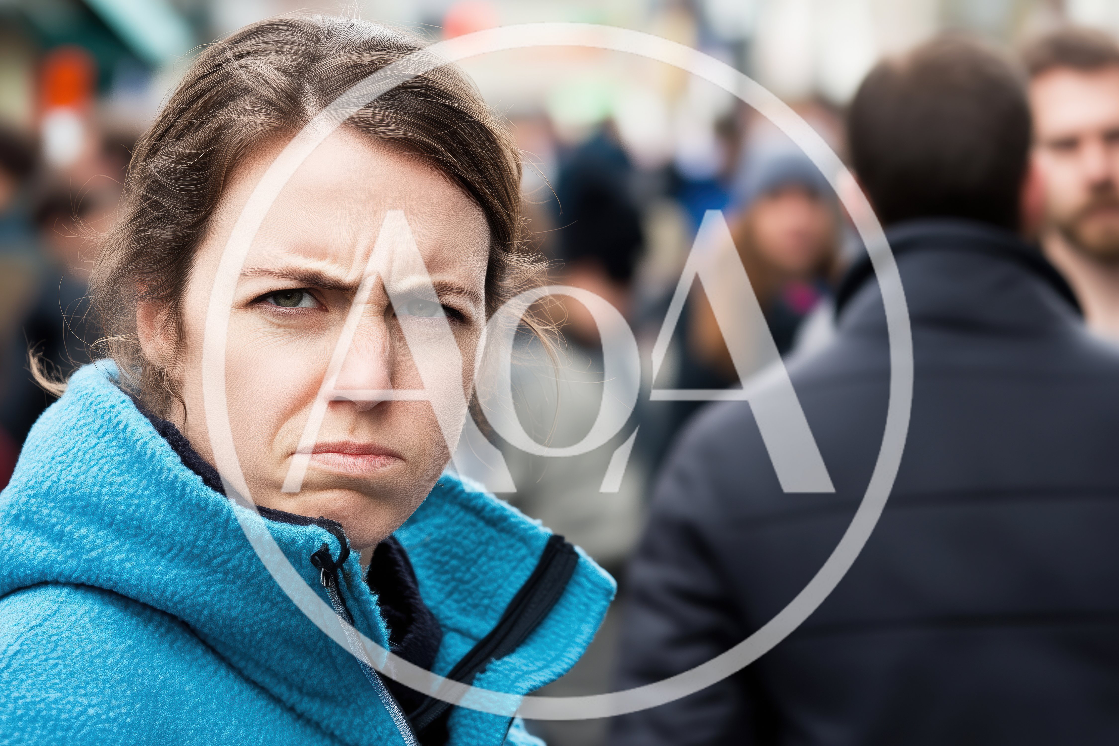Young Woman With An Annoyed Expression In A Crowd