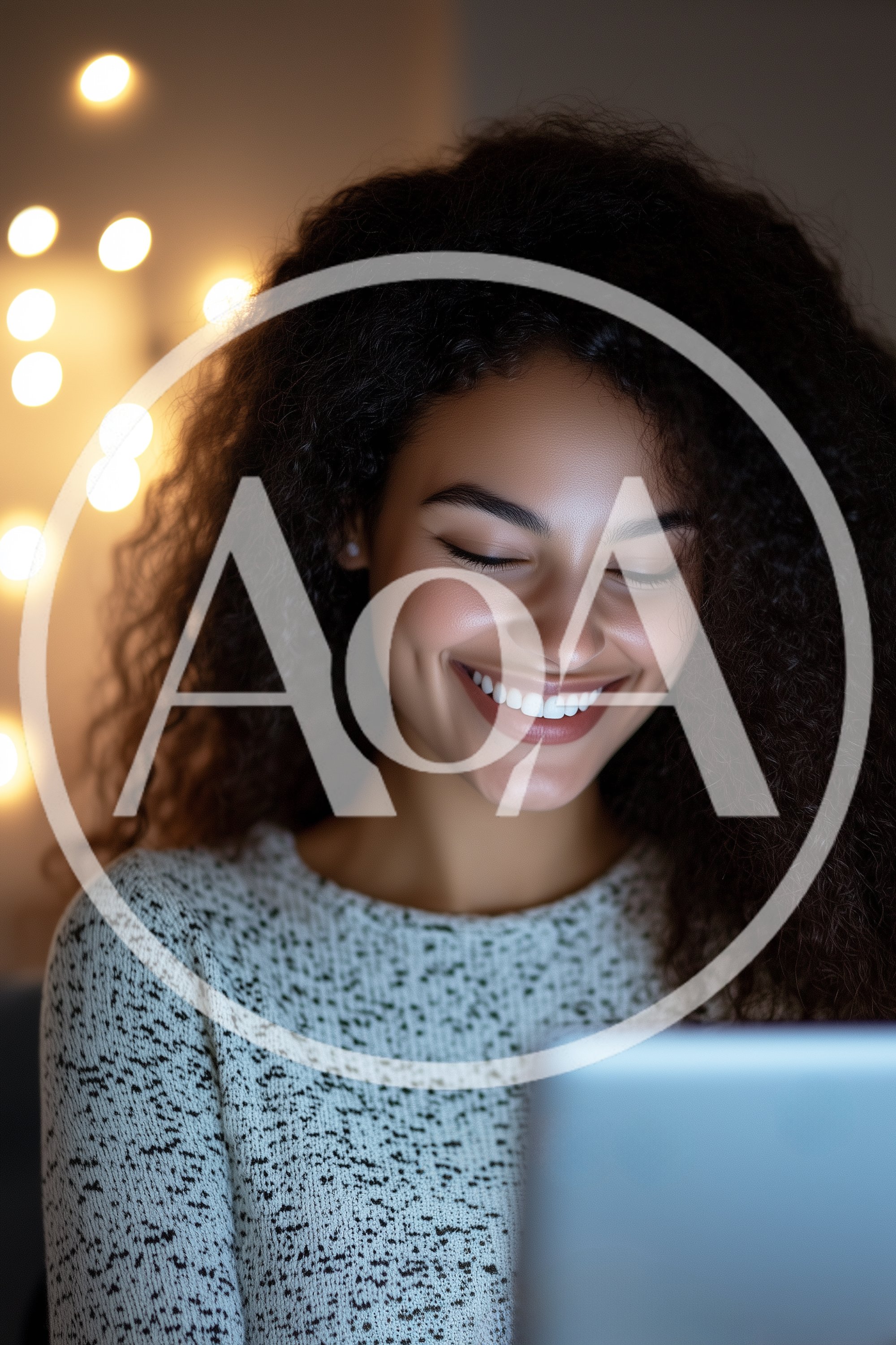 Young Woman Smiling While Using A Tablet At Night