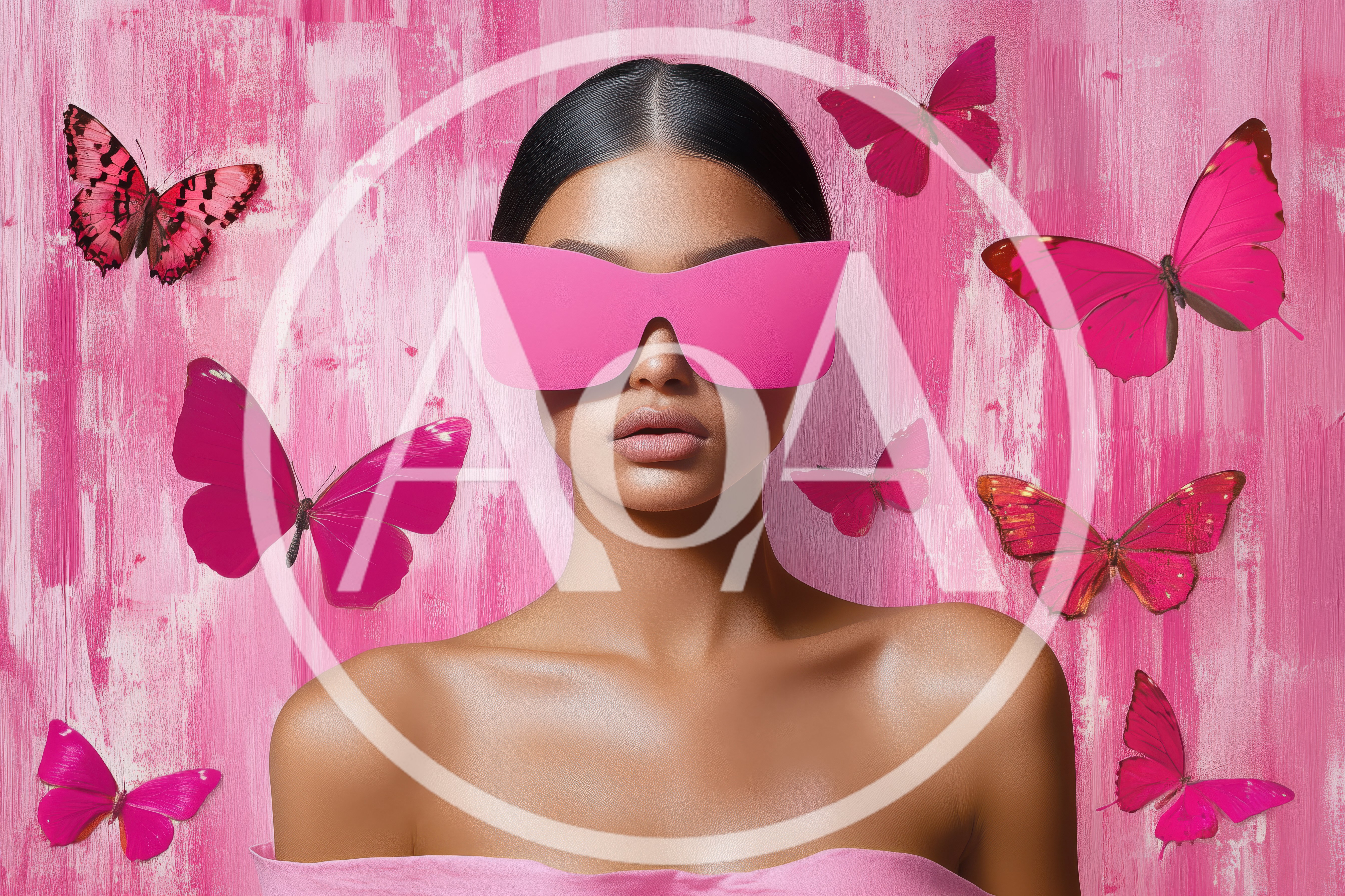 Fashion Portrait Of Woman With Pink Butterflies