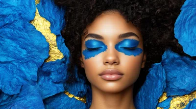 Portrait Of A Woman With Artistic Blue Eye Makeup