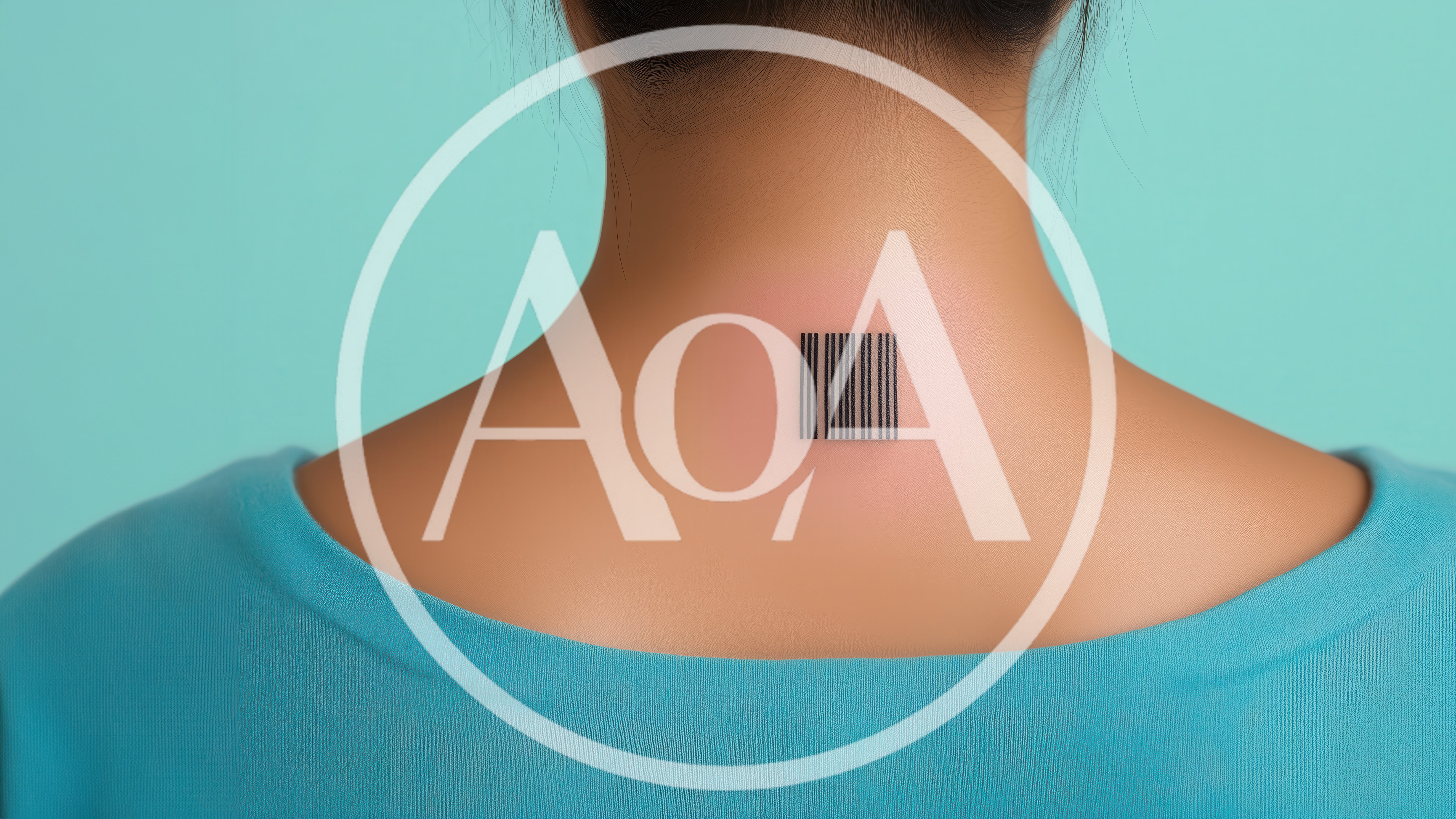 Barcode Tattoo On The Back Of A Woman Neck