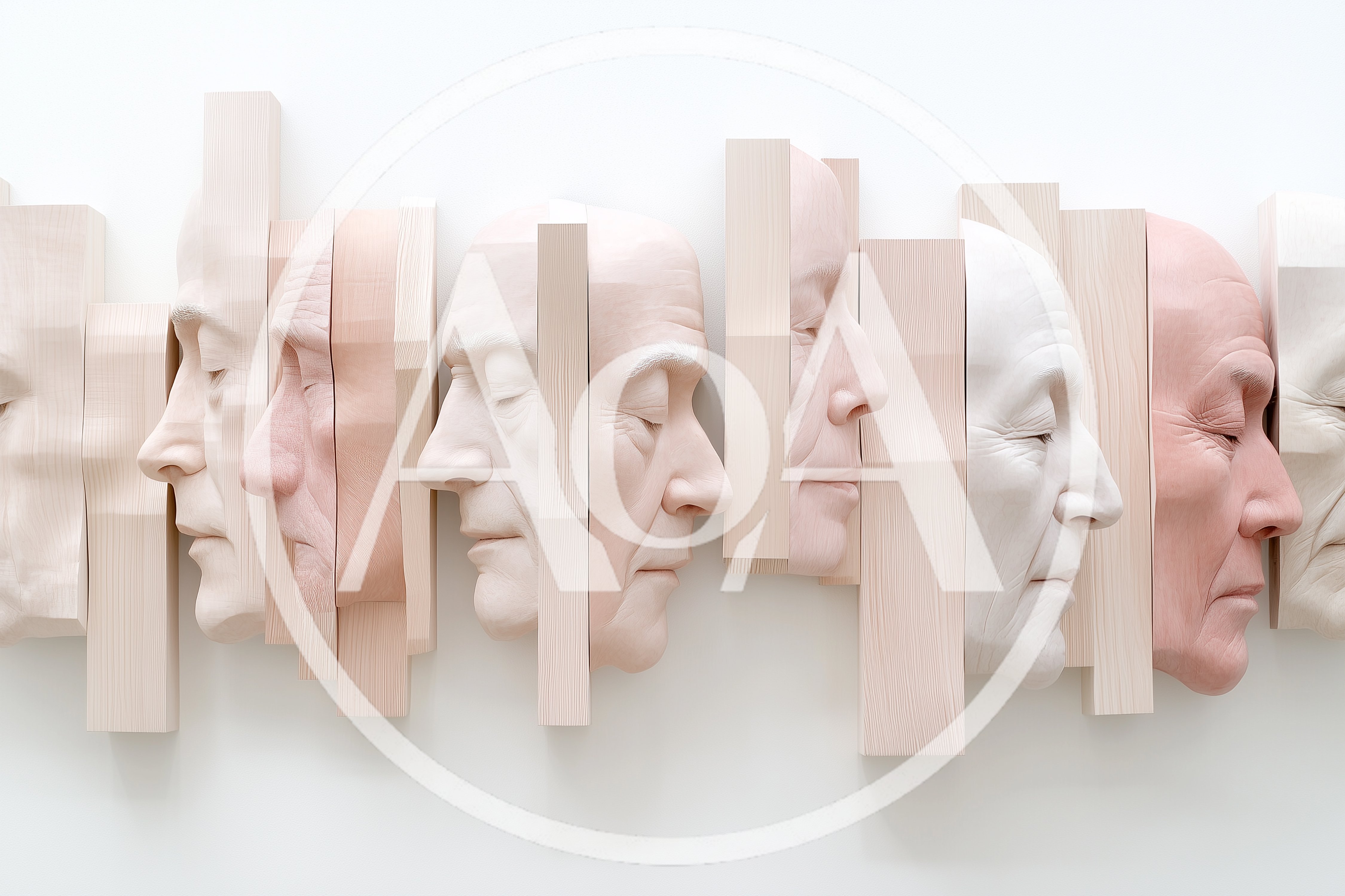 Abstract Sculptural Faces Integrated Into Wooden Planks