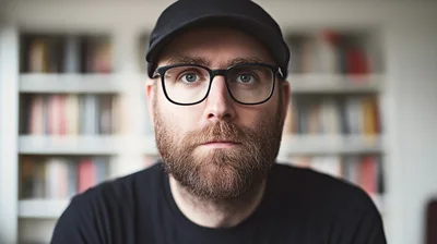 Portrait Of A Bearded Man Wearing Glasses And Cap