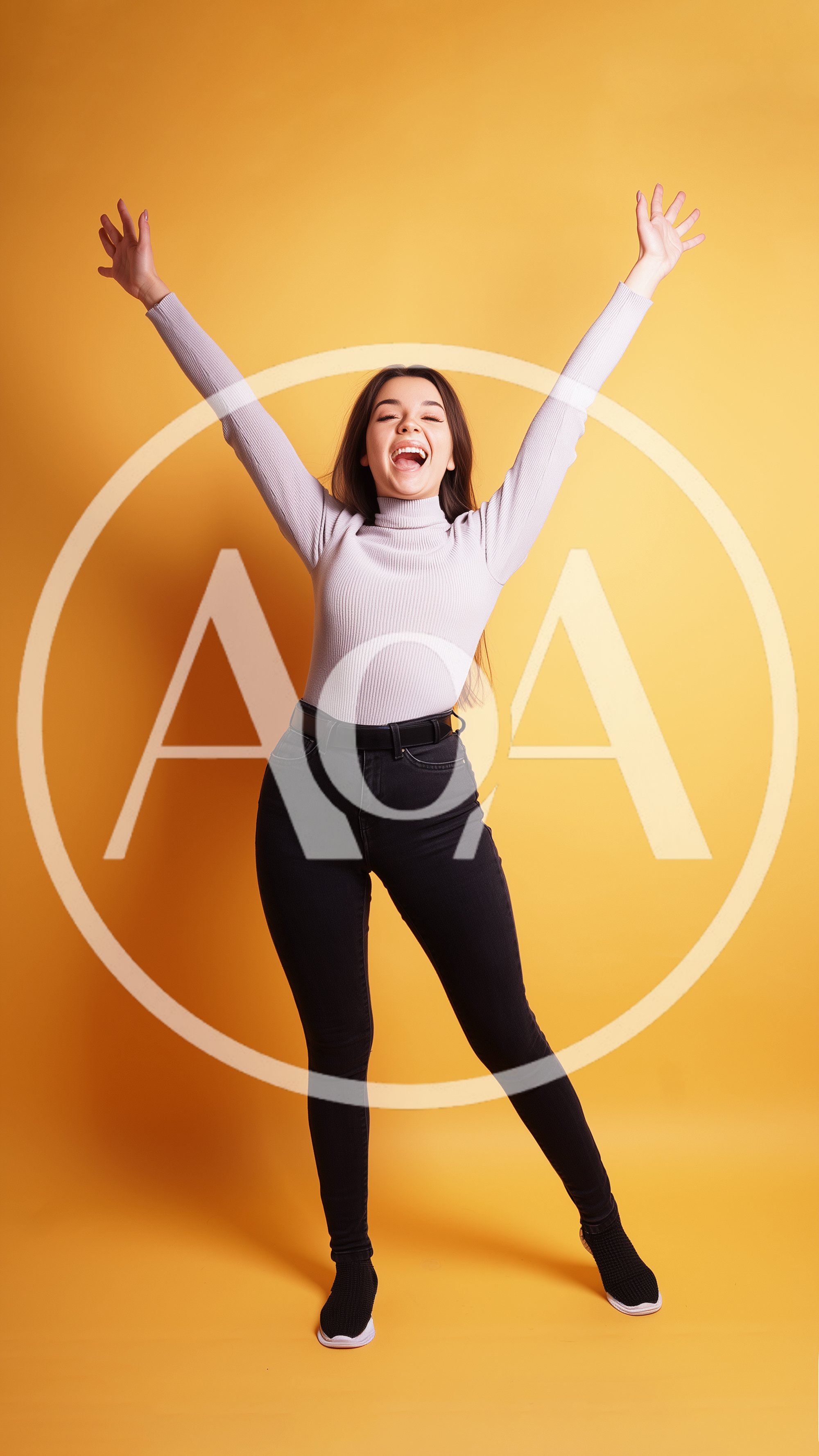 Happy Young Woman Celebrating With Arms Raised