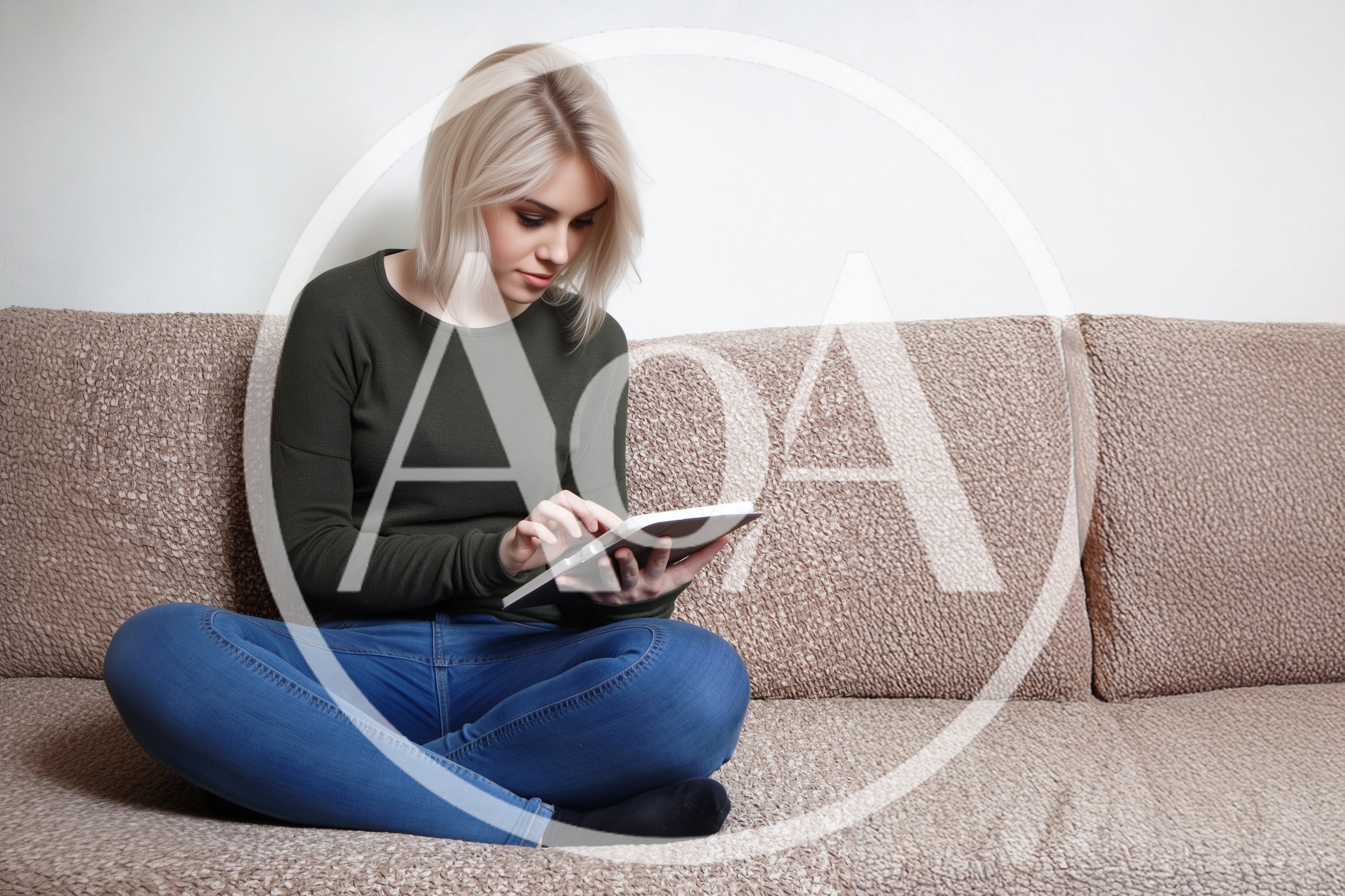 Young Woman Using Tablet On A Sofa