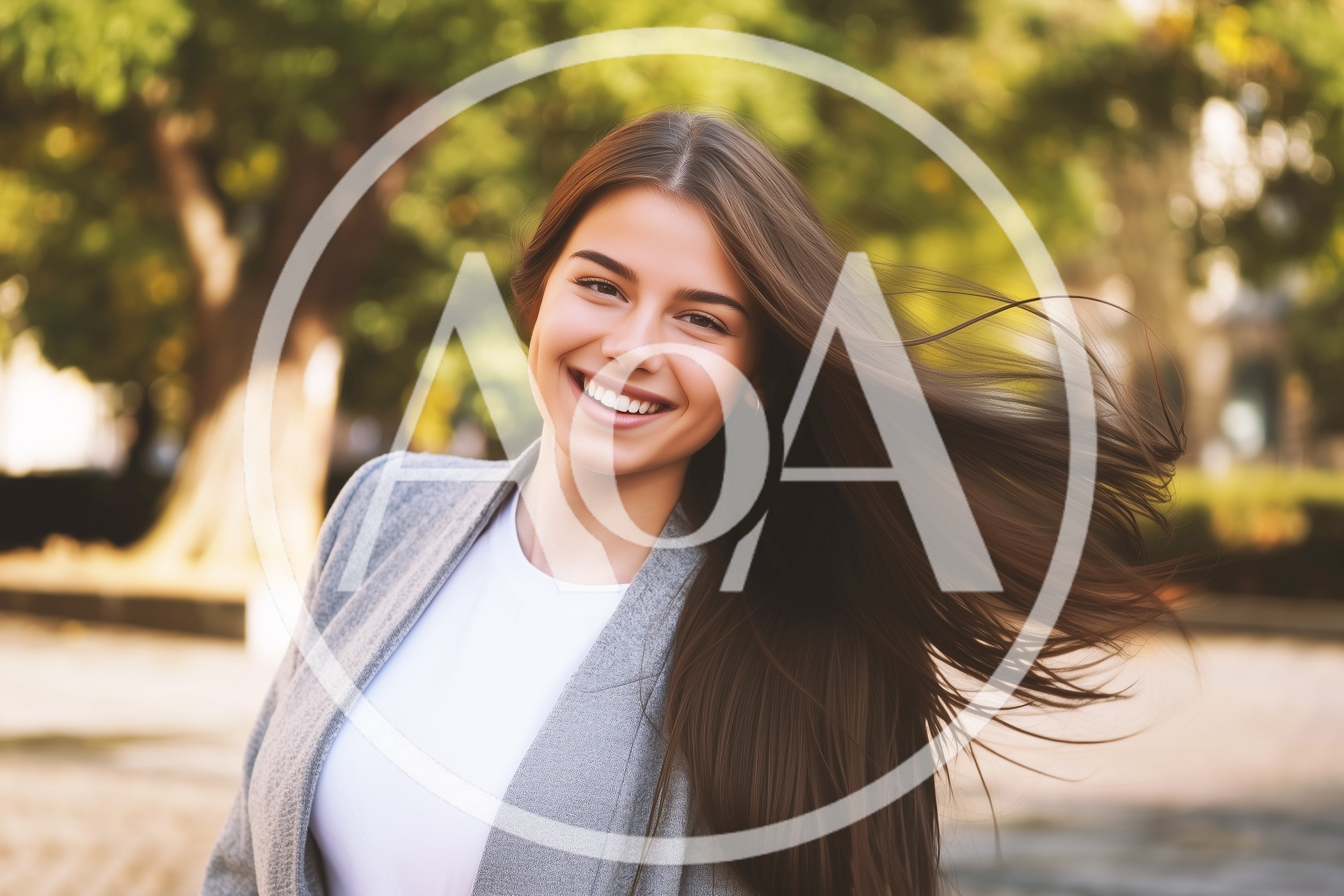 Smiling Young Woman With Flowing Hair Outdoors