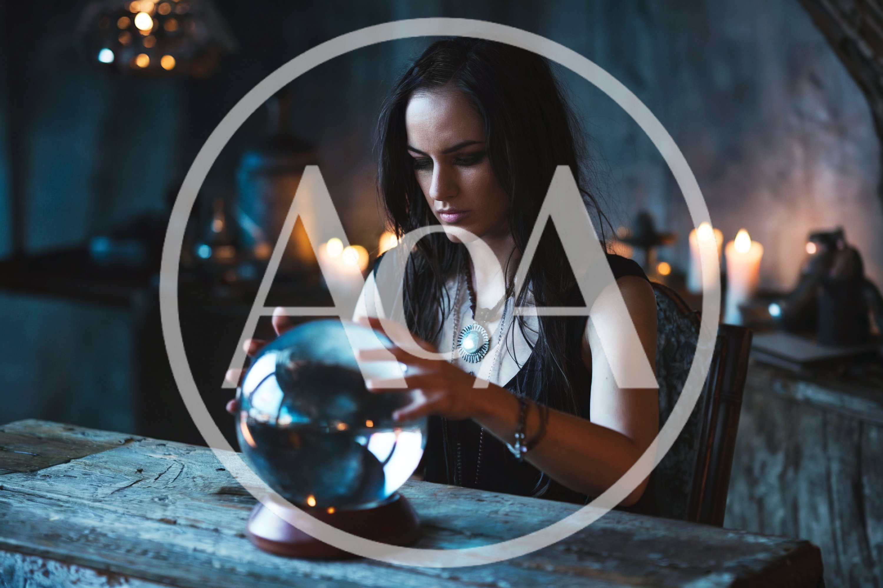 Young Woman Gazing Into A Glowing Crystal Ball