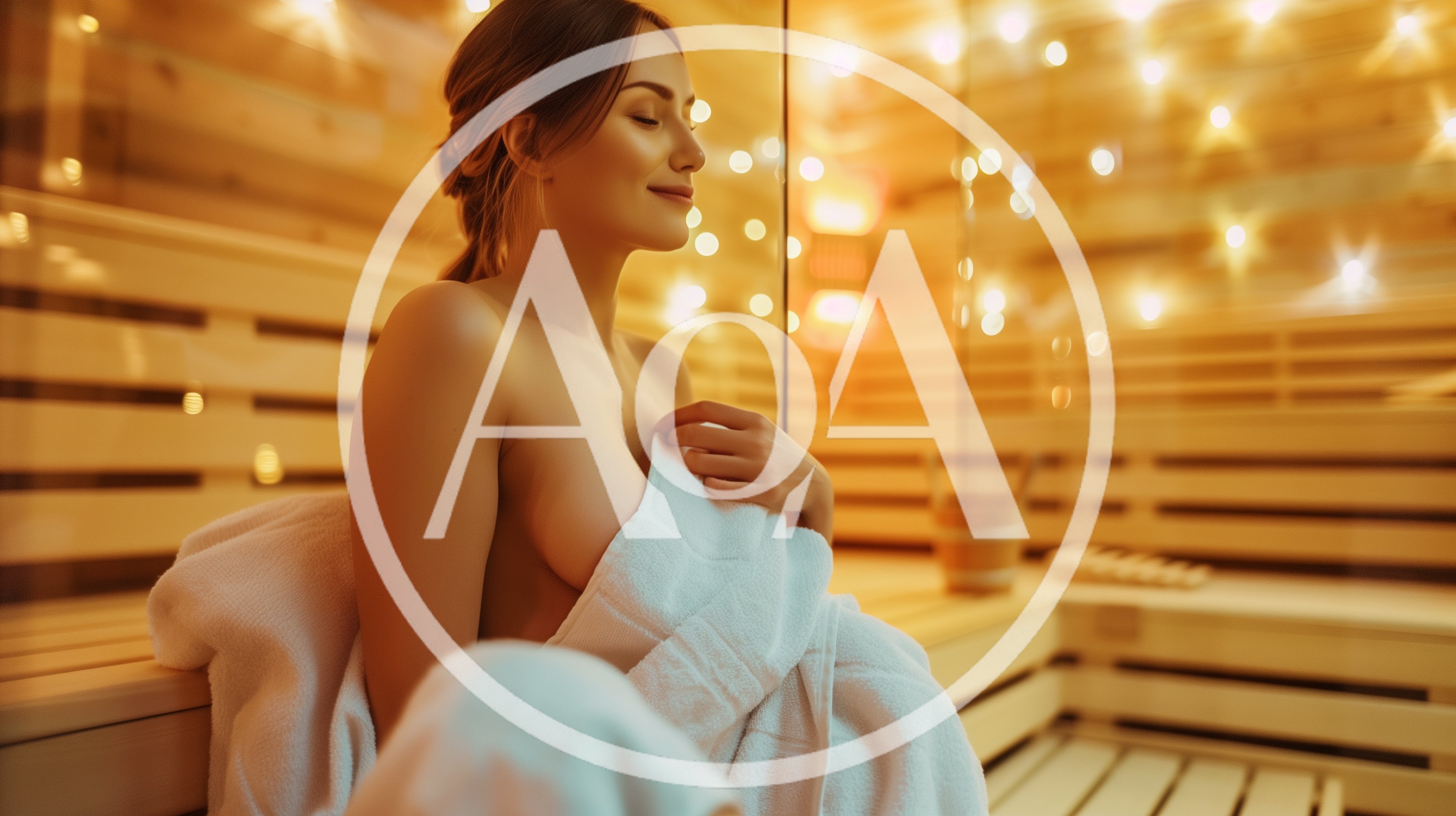Woman Relaxing In A Wooden Sauna With Towel