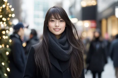 Young Asian Woman Smiling In A City Street