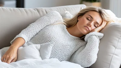 Young Woman Sleeping Peacefully On A Comfortable Sofa
