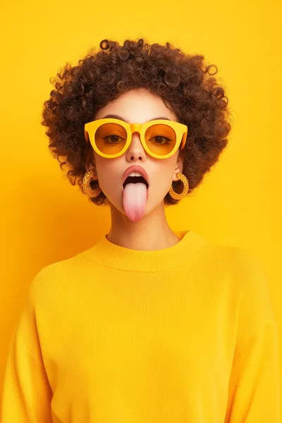 Young Woman With Afro Hair Sticking Out Her Tongue