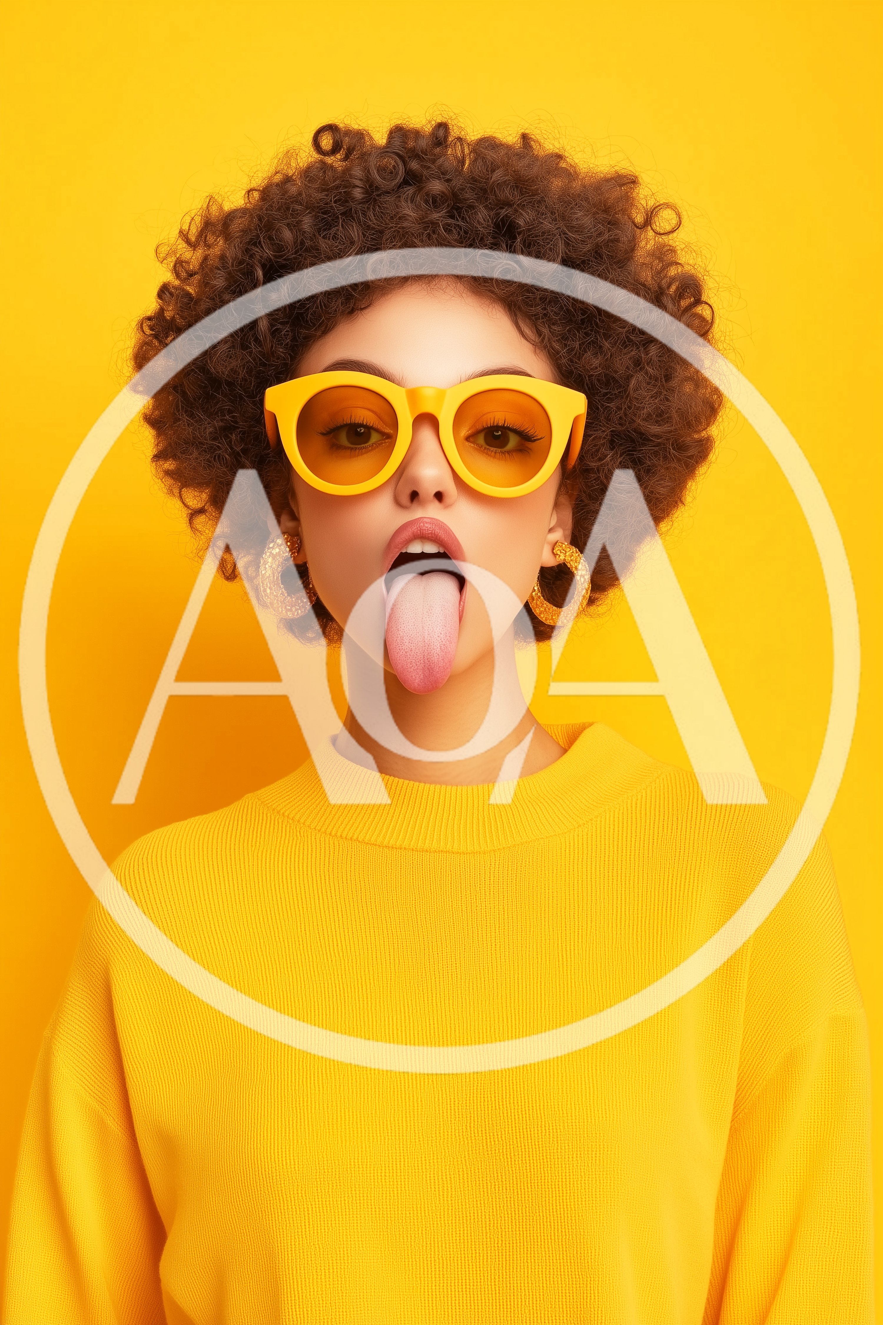 Young Woman With Afro Hair Sticking Out Her Tongue