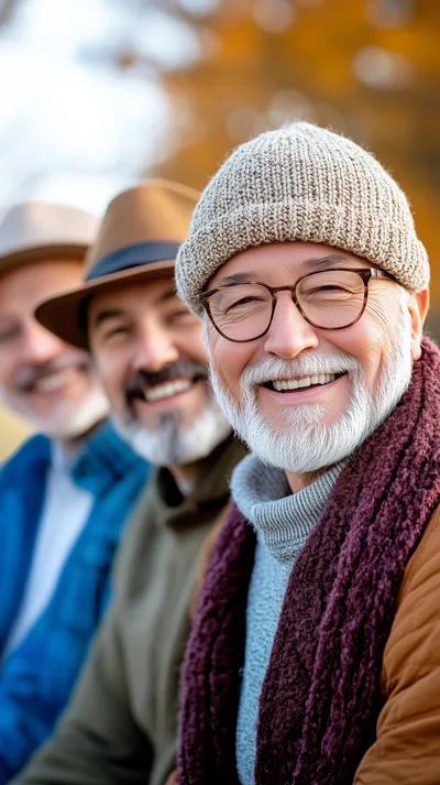 Three Happy Senior Men Smiling Outdoors