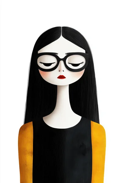 Minimalist Illustration Of A Woman With Black Hair