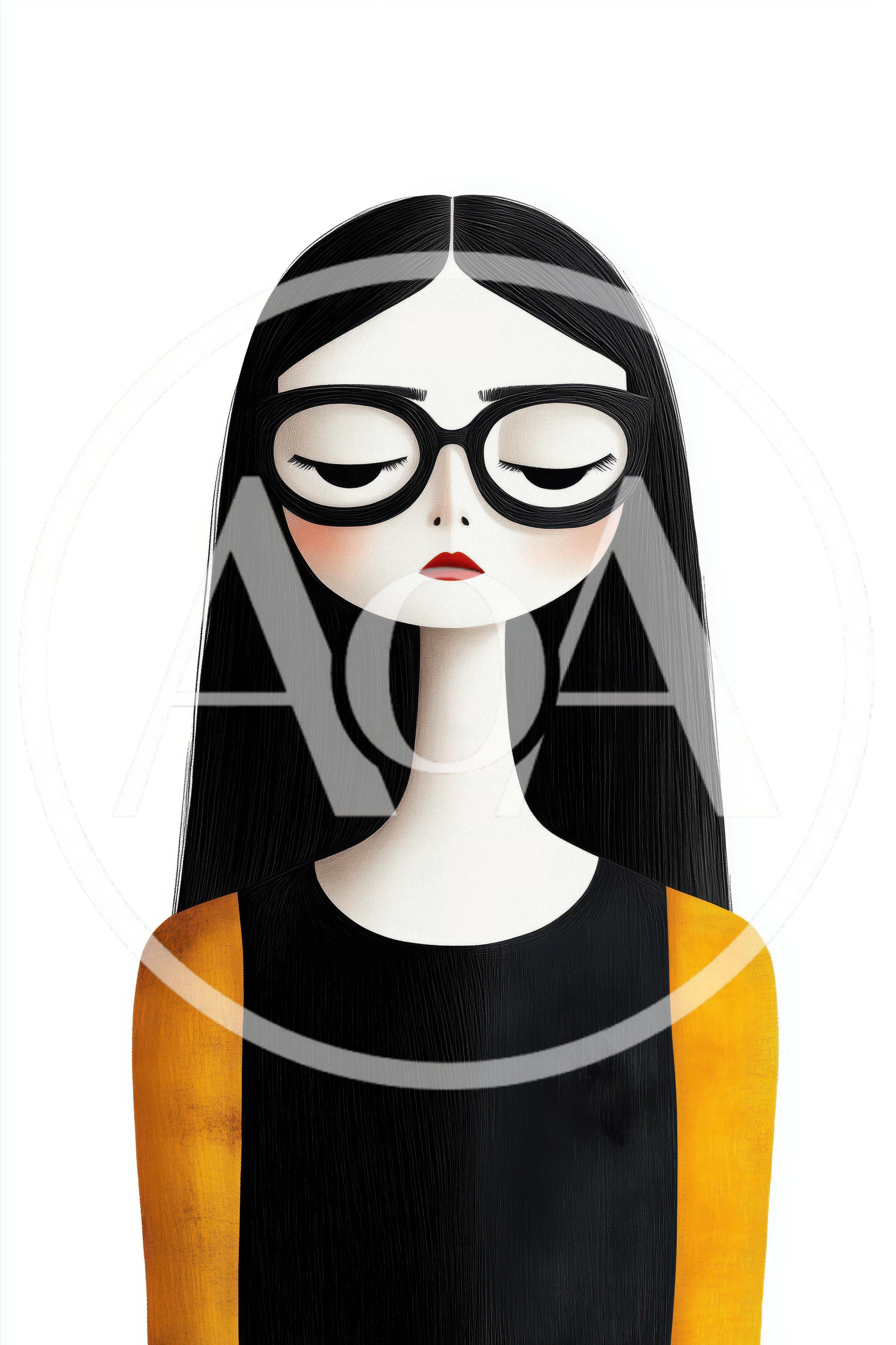 Minimalist Illustration Of A Woman With Black Hair