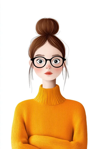 Digital Illustration Of A Young Woman With Glasses