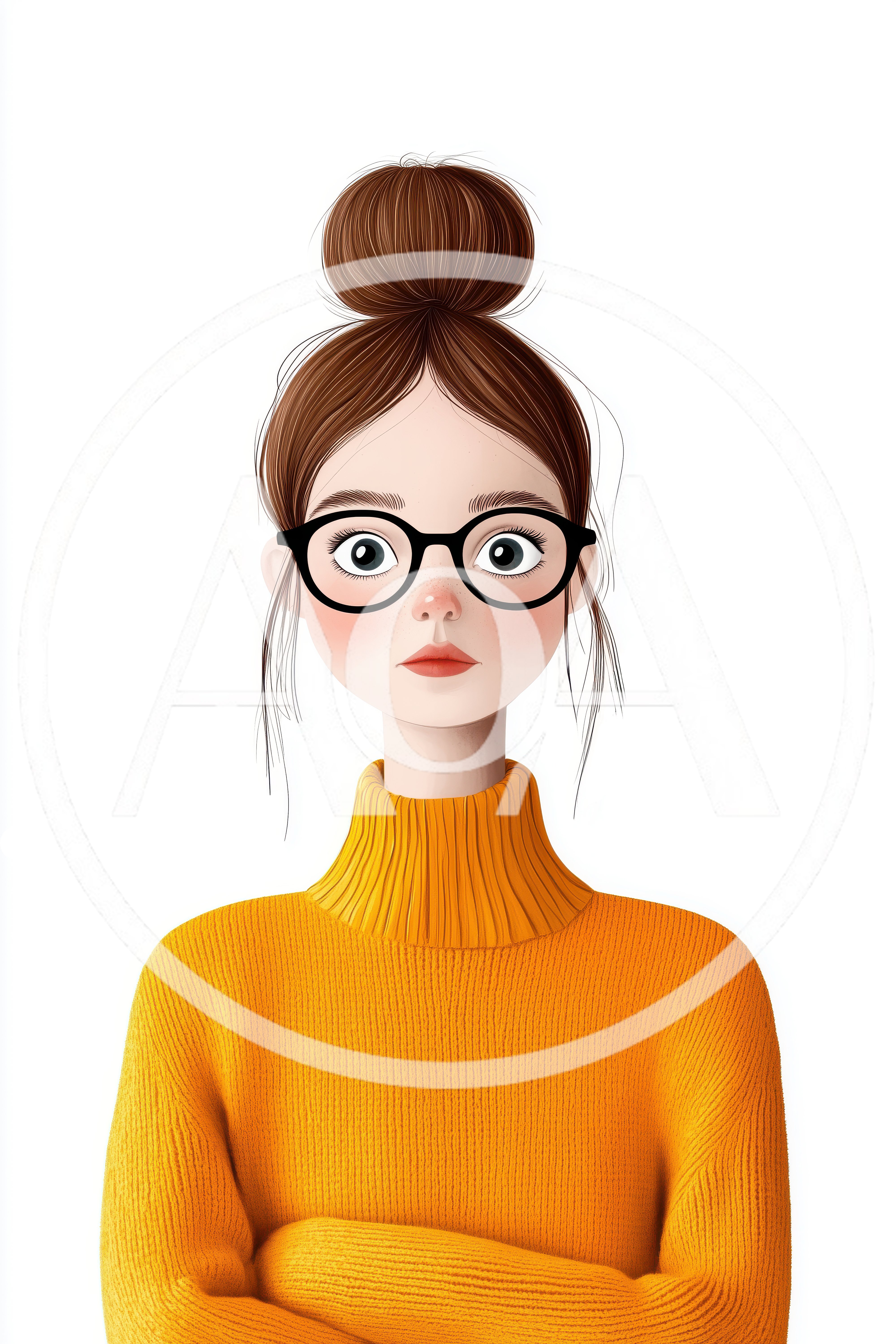 Digital Illustration Of A Young Woman With Glasses