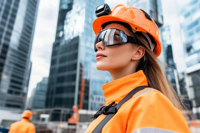 Female Construction Engineer Wearing Safety Gear At Site