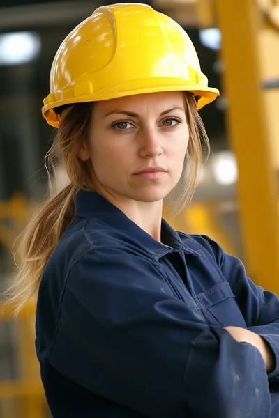 Female Construction Worker Wearing Yellow Hard Hat
