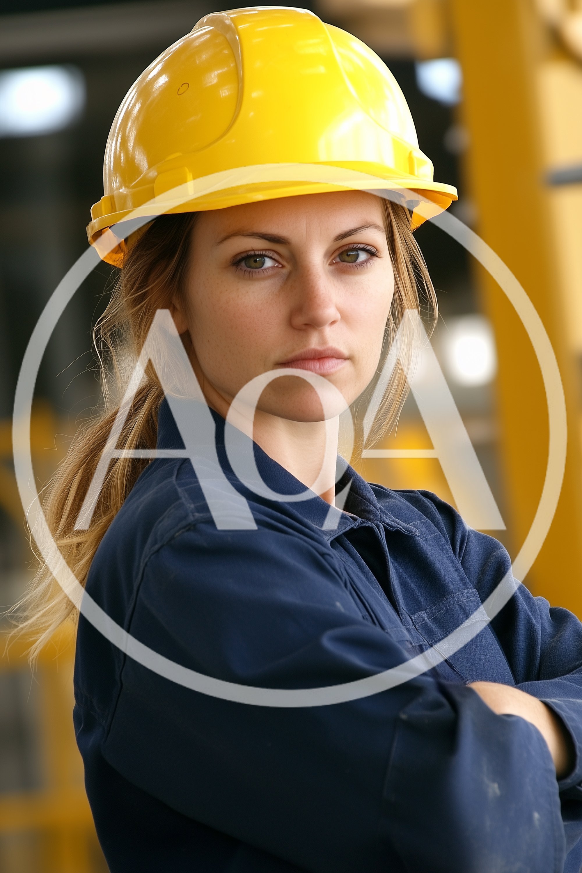 Female Construction Worker Wearing Yellow Hard Hat