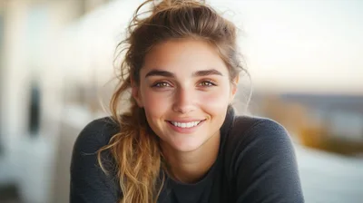 Portrait Of A Smiling Young Woman With Messy Hair