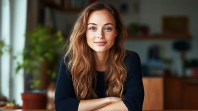 Portrait Of A Young Woman With Long Wavy Hair