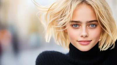Portrait Of A Young Blonde Woman With Blue Eyes