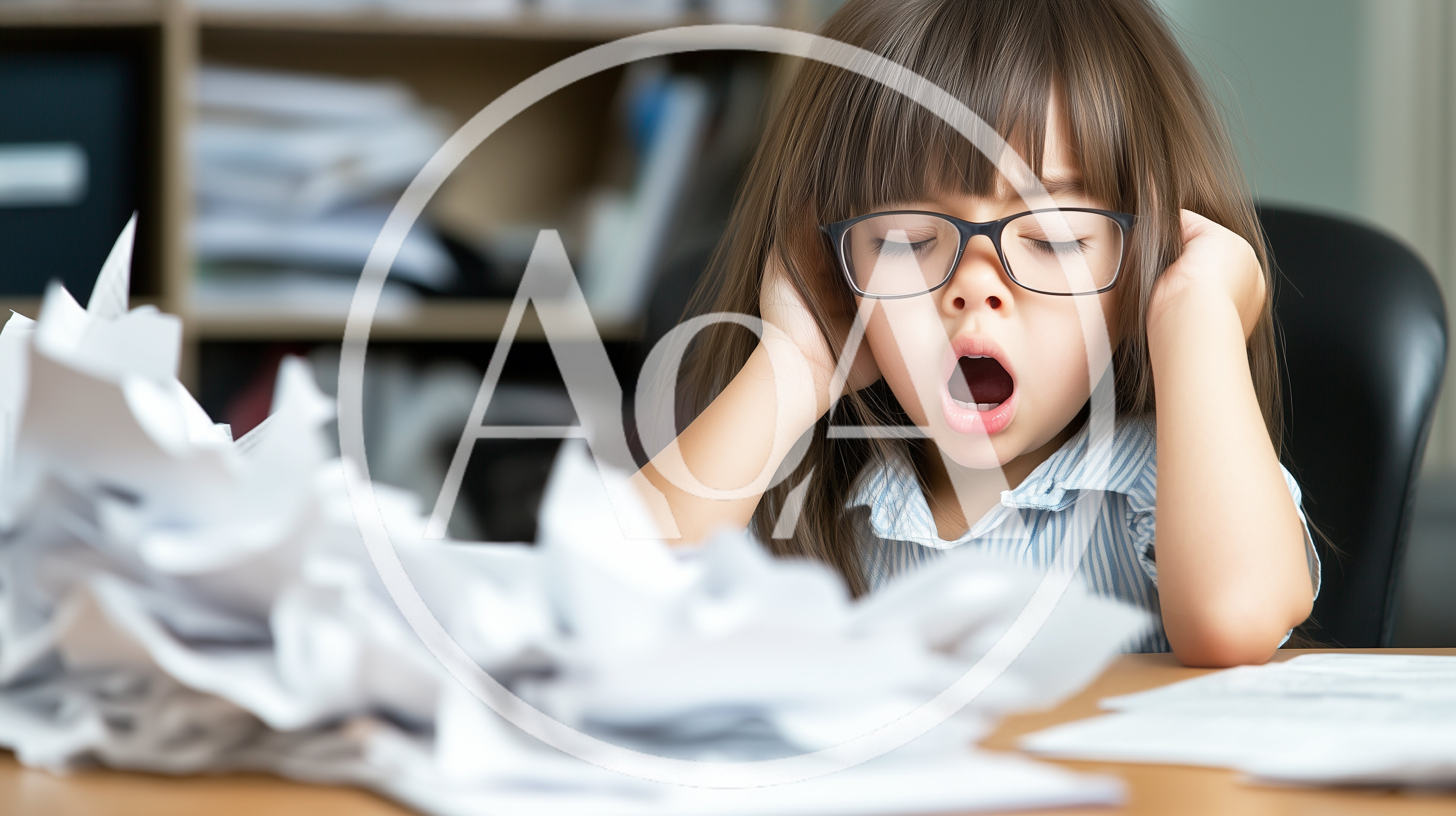 Young Girl Yawning While Studying At Desk
