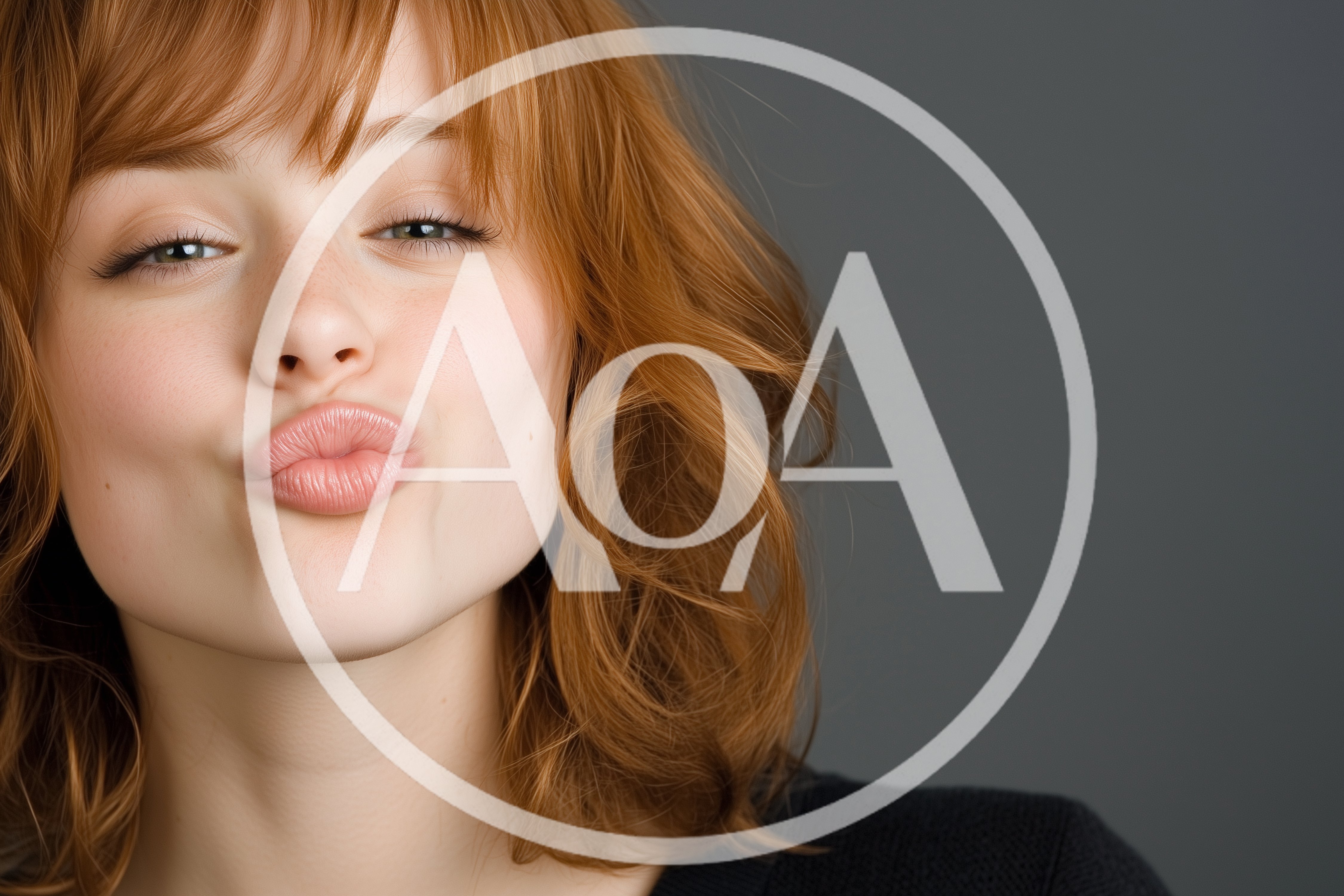 Young Woman With Red Hair Pouting Lips