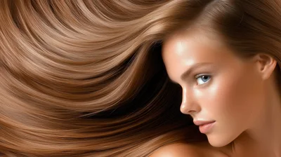 Portrait Of A Woman With Flowing Brown Hair