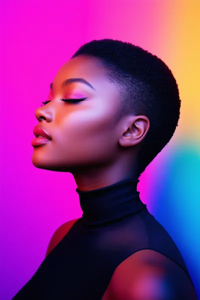 Portrait Of A Young Woman With Vibrant Neon Lighting