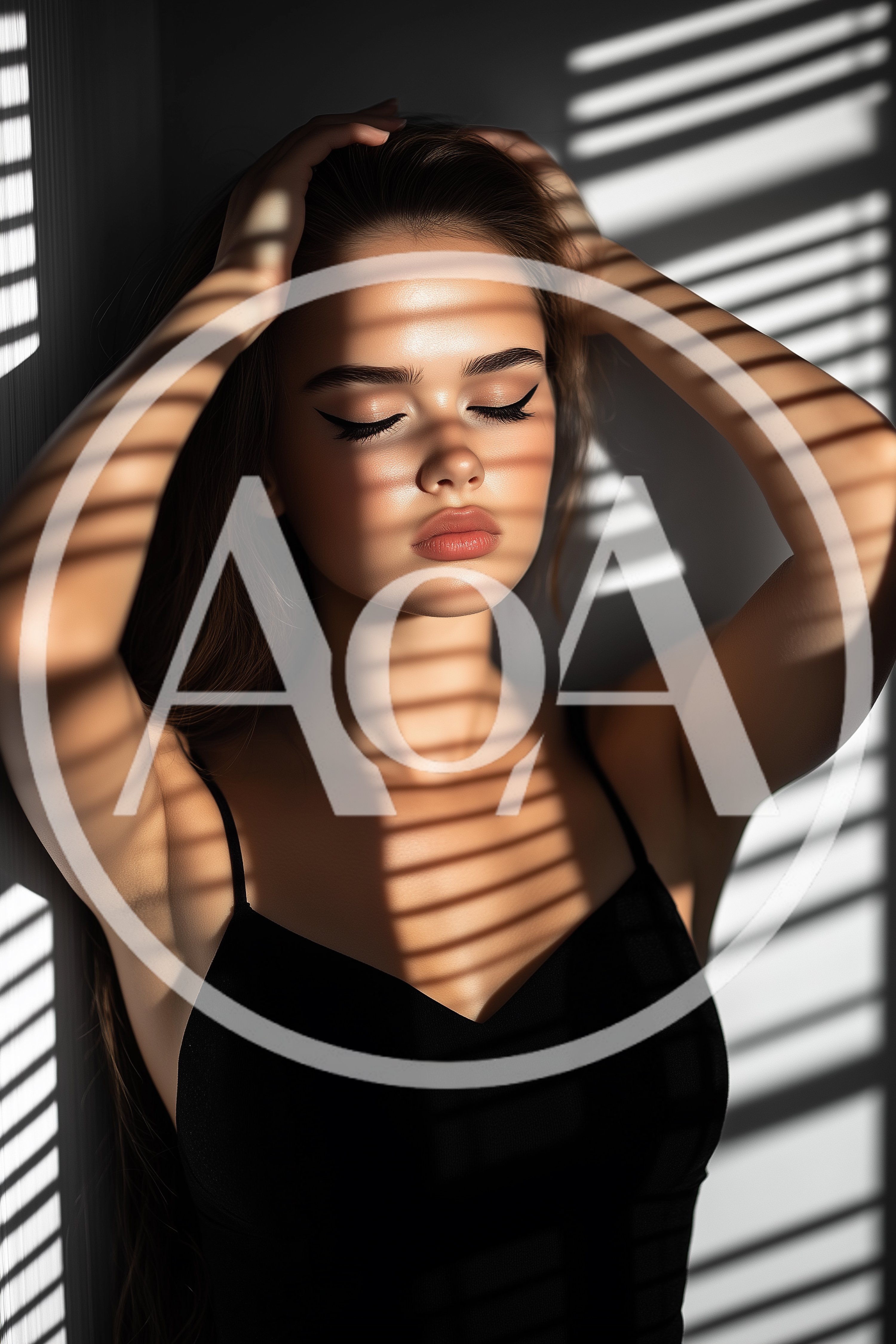 Young Woman Posing With Blinds Shadow Effect