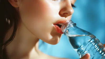 Young Woman Drinking Fresh Water From Plastic Bottle