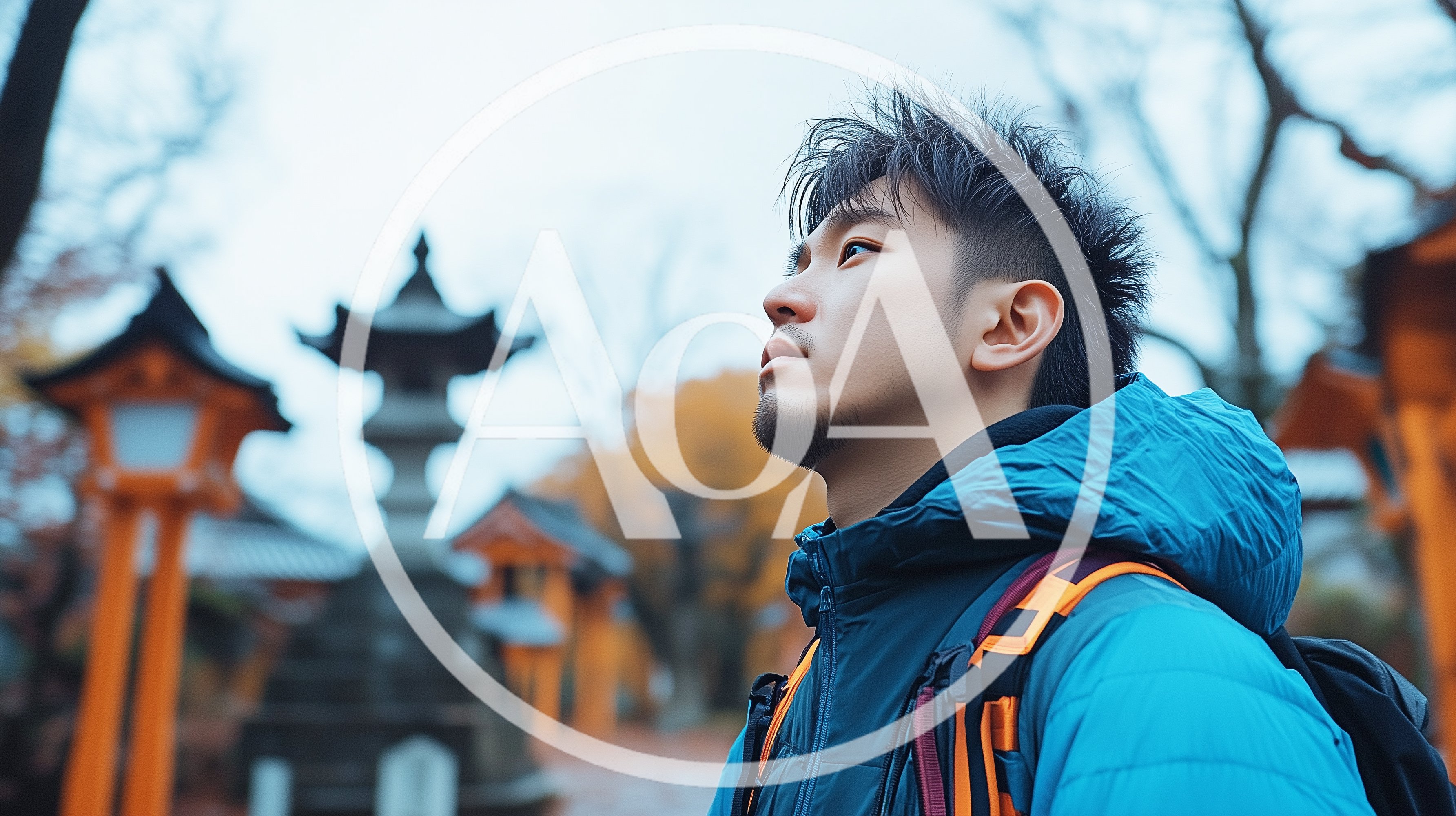 Young Asian Man Exploring A Traditional Japanese Temple