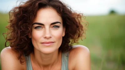 Portrait Of A Woman With Curly Hair In Nature