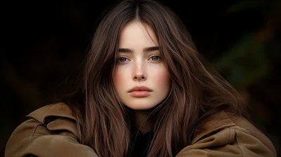 Portrait Of A Young Woman With Long Brown Hair