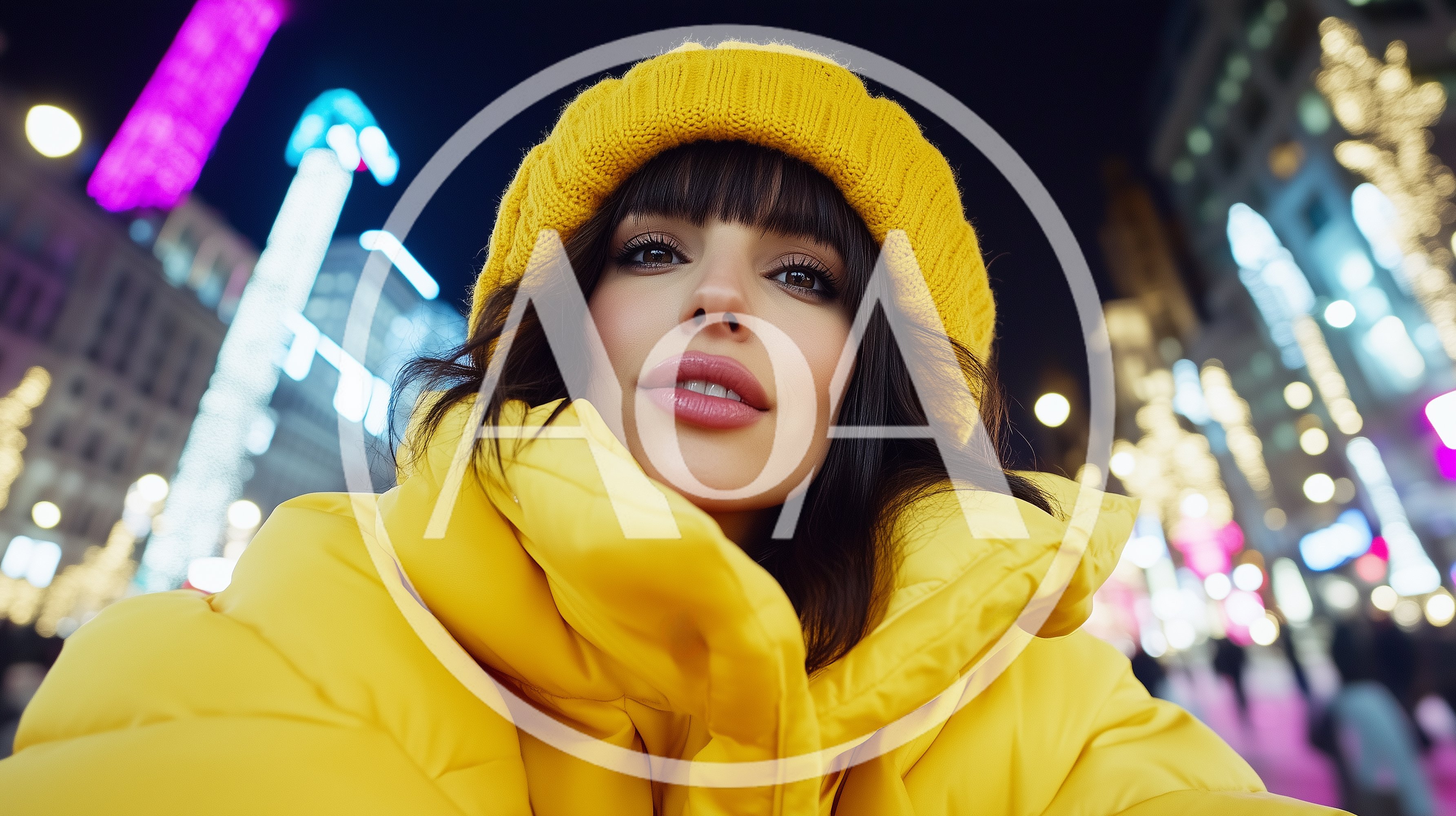 Young Woman Taking Selfie In Illuminated City At Night