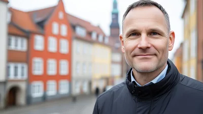 Portrait Of A Middle Aged Man In A European City