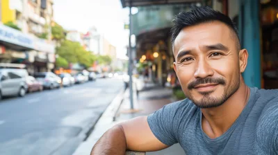 Portrait Of A Smiling Asian Man Outdoors