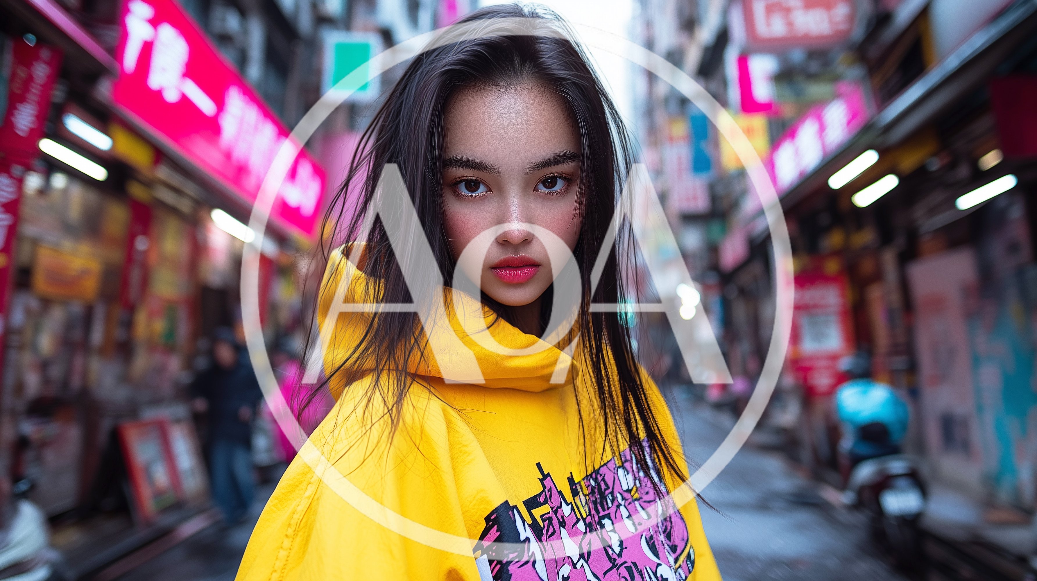 Young Woman Wearing Yellow Hoodie In Urban Street