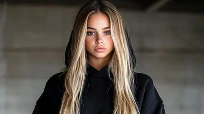 Portrait Of A Young Woman In A Black Hoodie