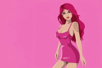 Digital Illustration Of A Woman With Pink Hair