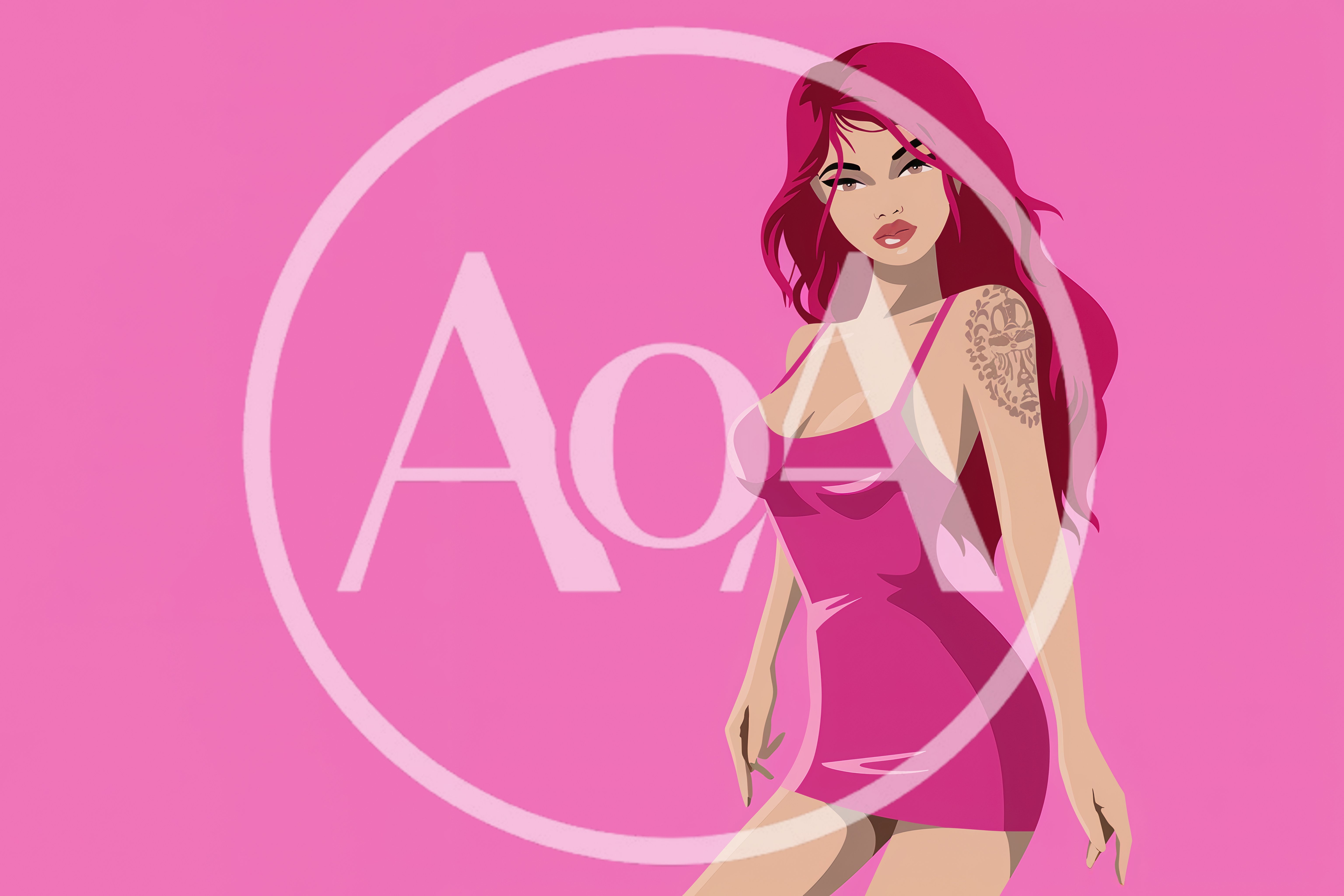 Digital Illustration Of A Woman With Pink Hair