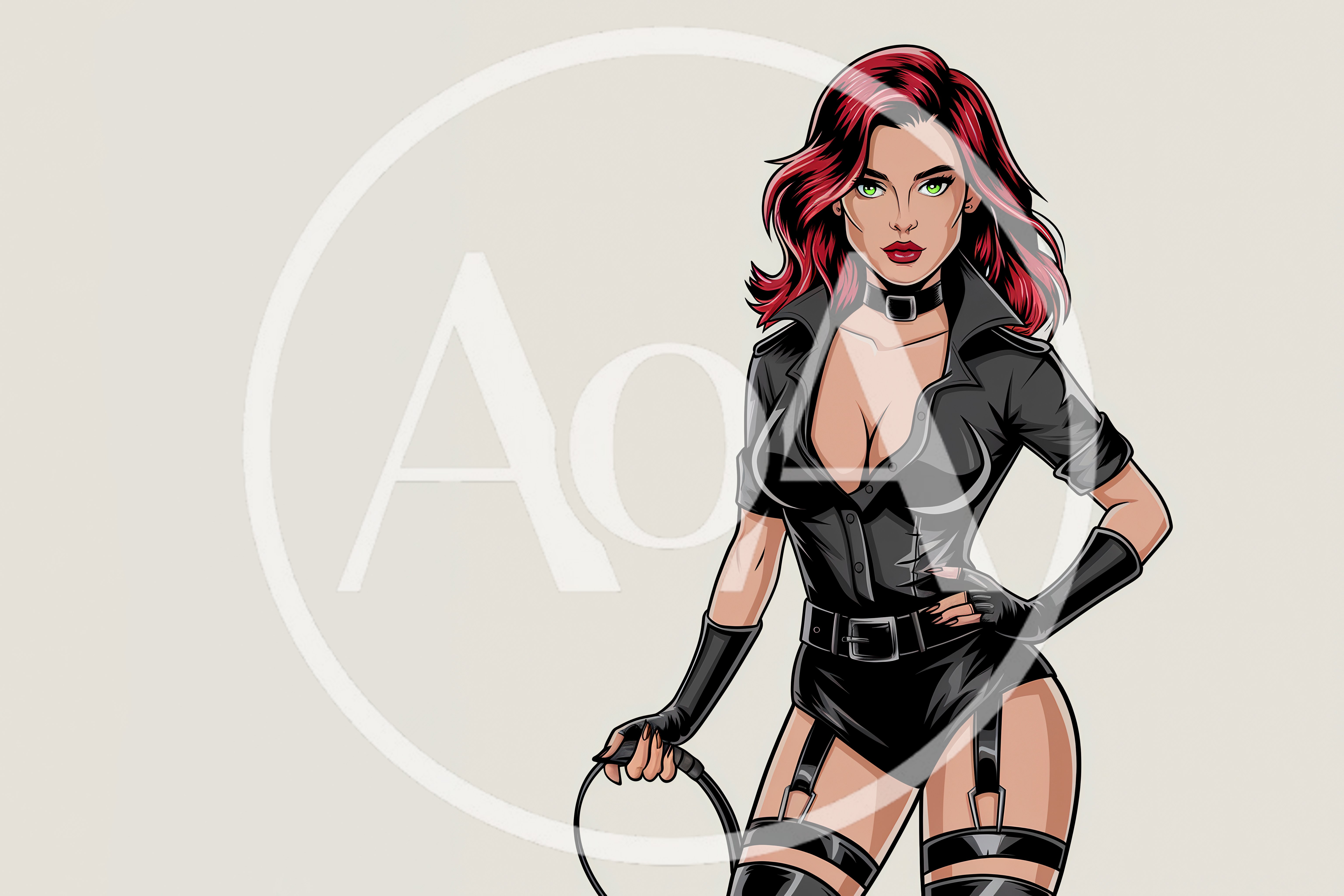 Comic Book Style Woman Holding A Whip