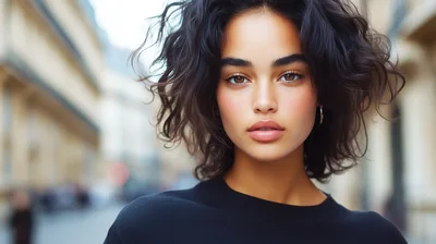Portrait Of A Young Woman With Curly Hair