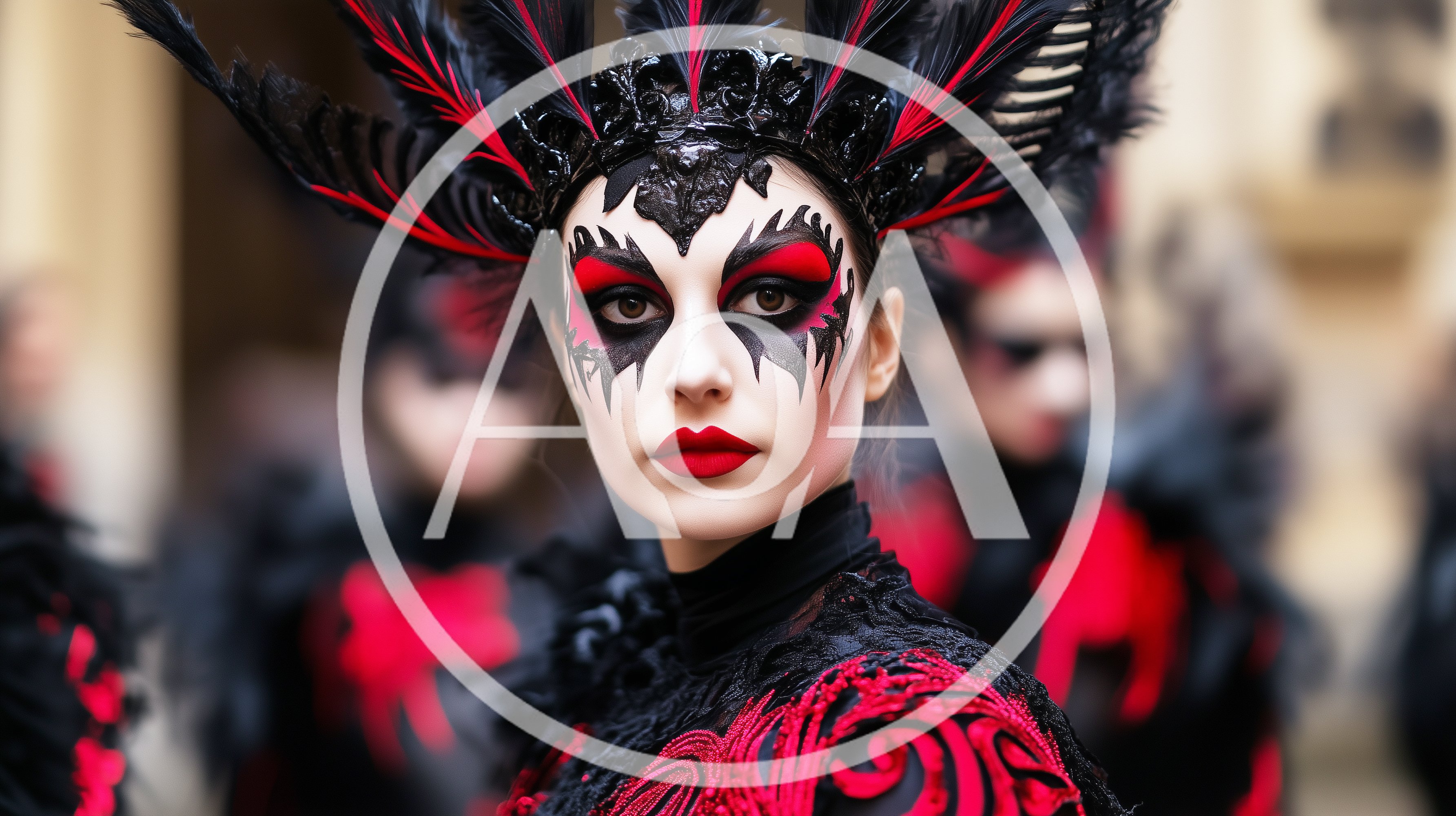 Woman Wearing Elaborate Venetian Carnival Mask and Costume