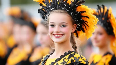 Young Dancer Wearing Elaborate Feathered Headdress