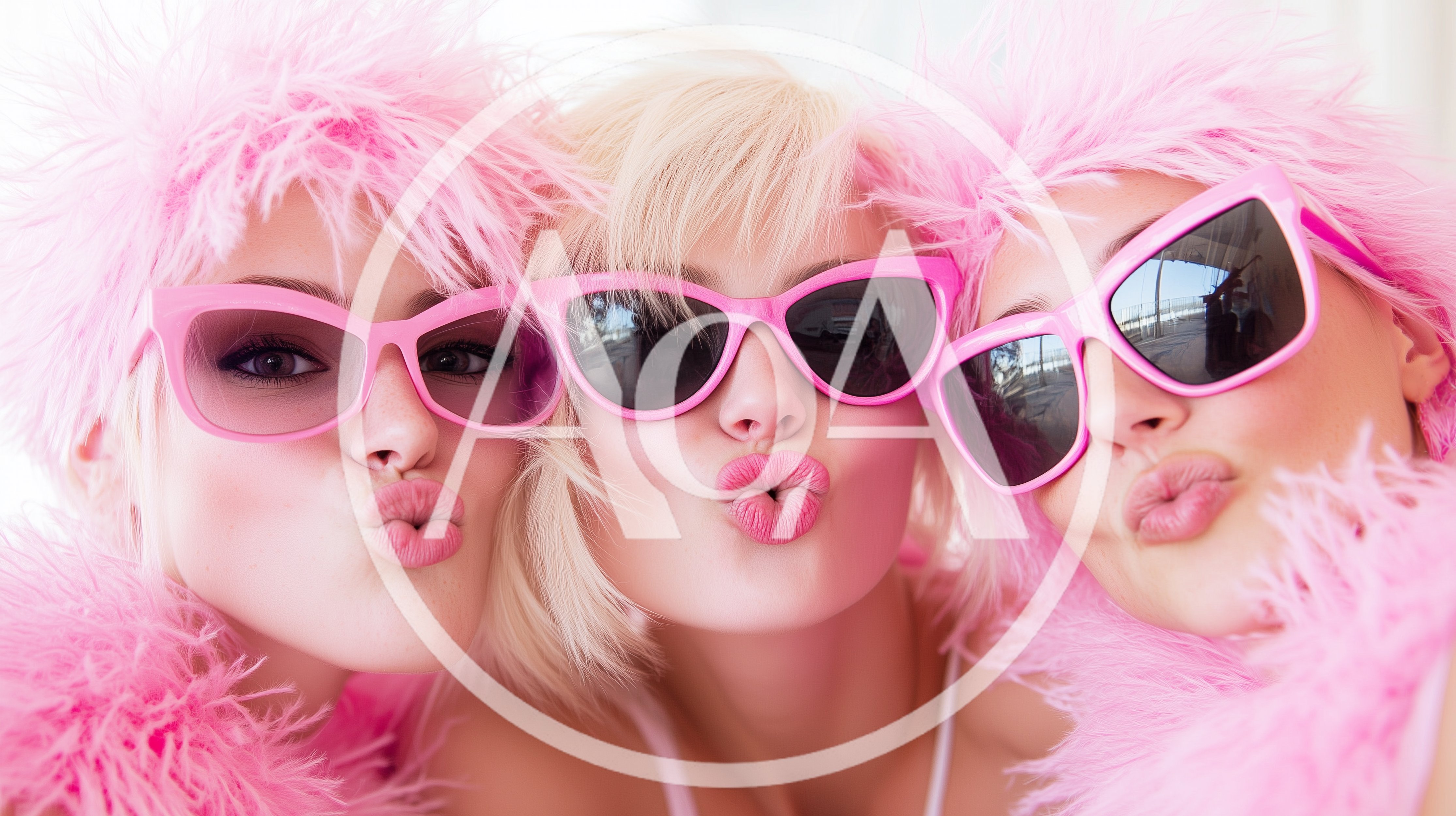 Three Young Women Posing With Pink Feather Boas