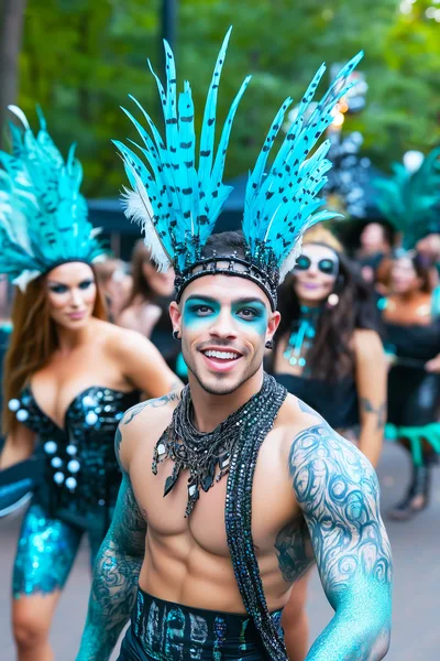 Muscular Performer in Elaborate Carnival Costume