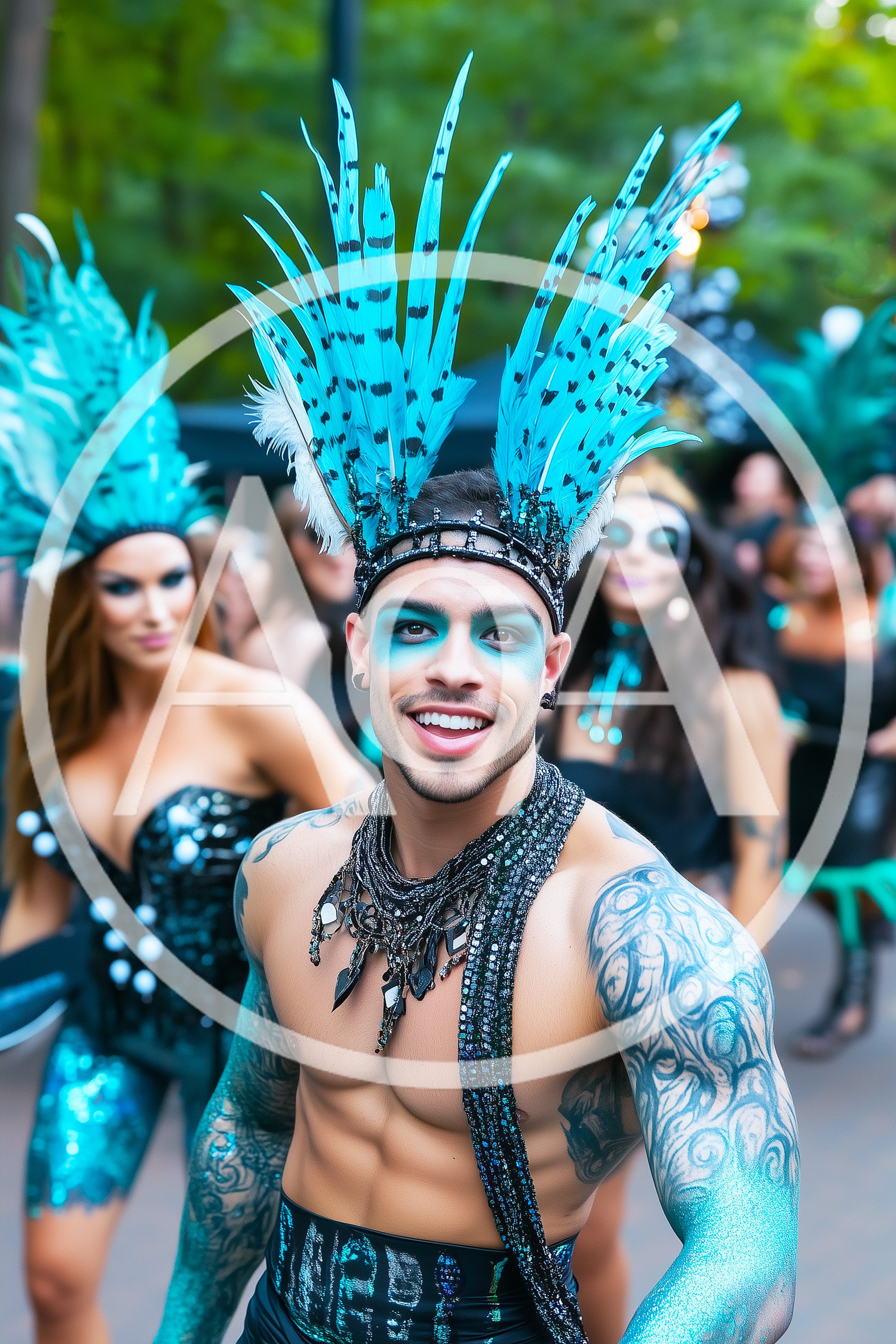 Muscular Performer in Elaborate Carnival Costume